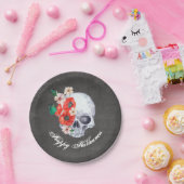 Gothic Romance Floral Skull Halloween Pappteller (Party)
