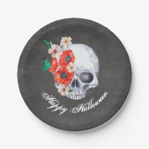 Gothic Romance Floral Skull Halloween Pappteller