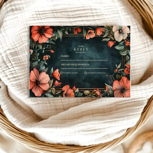 Gothic Romance Floral Wedding RSVP Karte