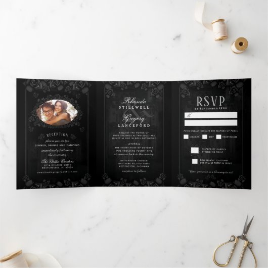 Gothic Romance Halloween (Foto) & MENU UAWG #1 Dreifach Gefaltete Einladung (Innenseite)