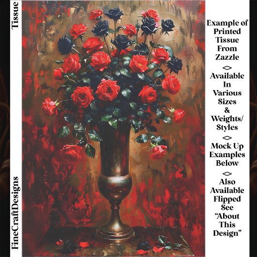 Gothic Romance Red and Black Rose EF7L Decoupage Seidenpapier