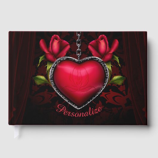 Gothic Romance Red Heart Chain & Rose Personalisie Gästebuch (Vorderseite)
