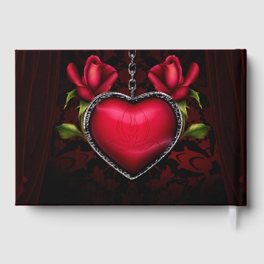 Gothic Romance Red Heart Chain & Rose Personalisie Gästebuch (Rückseite)