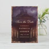 Gothic Romance Save the Date Burgundy Wedding Einladung (Stehend Vorderseite)