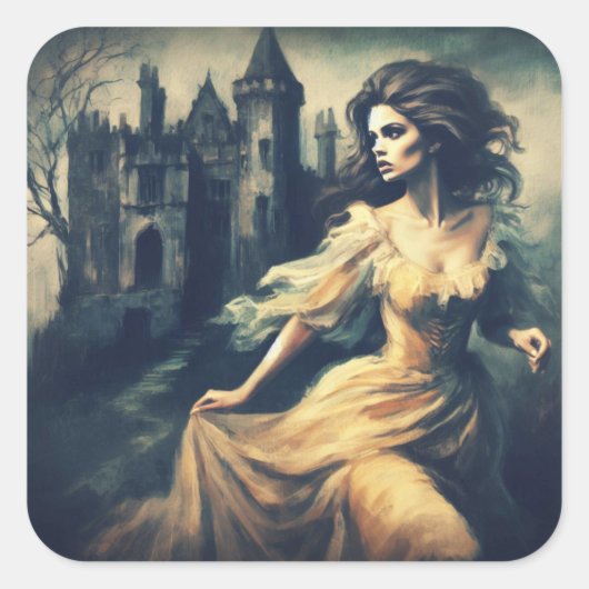 Gothic Romance Scene Spooky Castle Horror Quadratischer Aufkleber (Vorderseite)