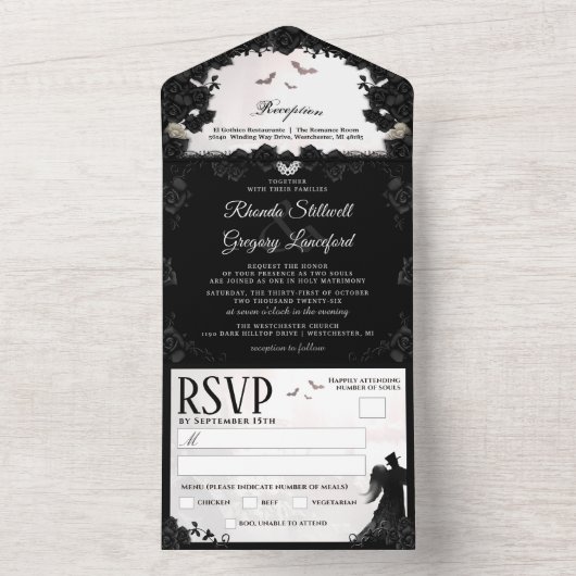 Gothic Romance Wedding - Menu UAWG "Together with" All In One Einladung (Innen Boden)