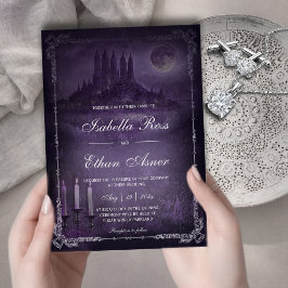 Gothic Romance Wedding Purple Silver Velvet  Einladung