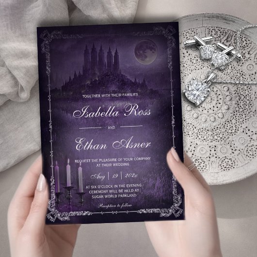 Gothic Romance Wedding Purple Silver Velvet  Einladung