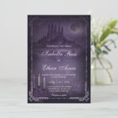 Gothic Romance Wedding Purple Silver Velvet  Einladung (Stehend Vorderseite)