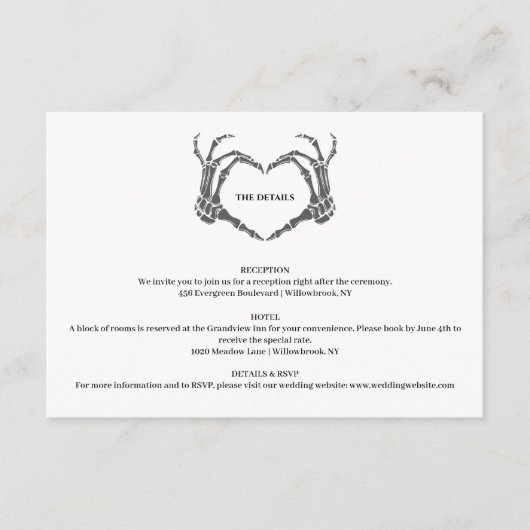Gothic Romantic Skeleton Hand Halloween Hochzeit Begleitkarte (Vorderseite)