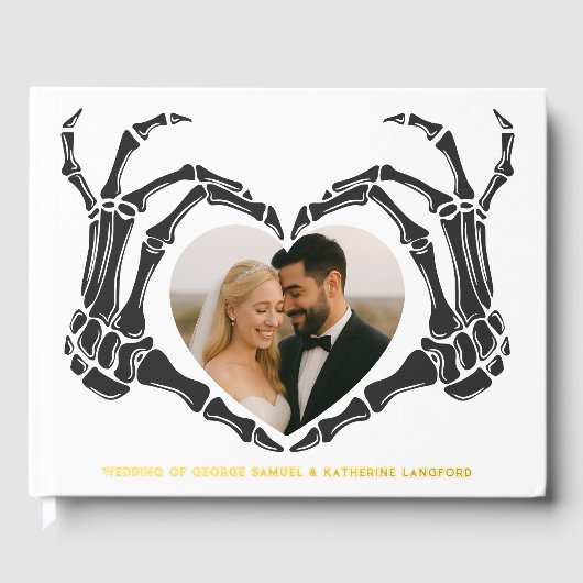 Gothic Romantic Skeleton Hand Halloween Hochzeit Gästebuch (Vorderseite)