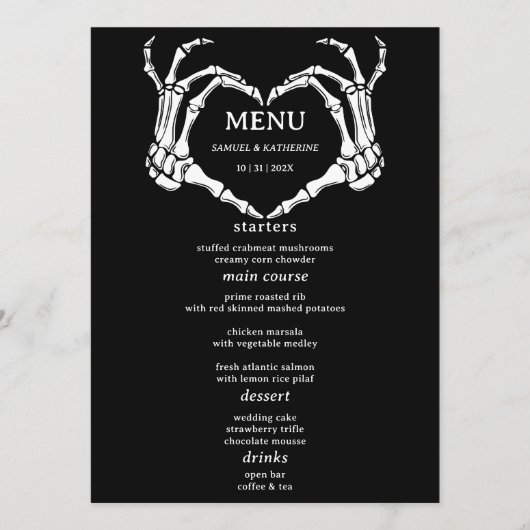Gothic Romantic Skeleton Hand Halloween Hochzeit Menükarte (Vorderseite)