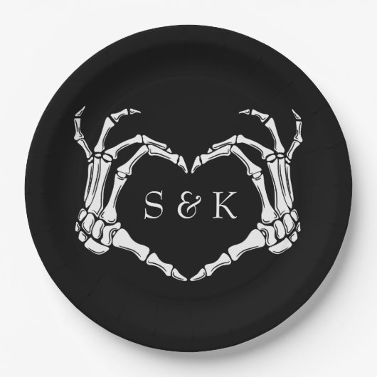 Gothic Romantic Skeleton Hand Halloween Hochzeit Pappteller (Vorderseite)