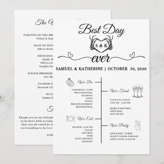 Gothic Romantic Skeleton Hand Halloween Hochzeit Programm (Vorne/Hinten)