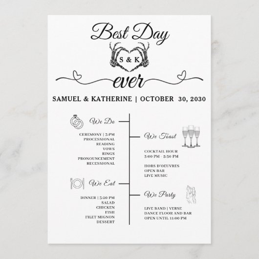 Gothic Romantic Skeleton Hand Halloween Hochzeit Programm (Vorderseite)