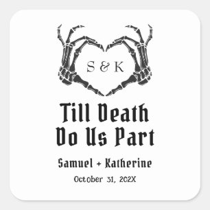 Gothic Romantic Skeleton Hand Halloween Hochzeit Quadratischer Aufkleber