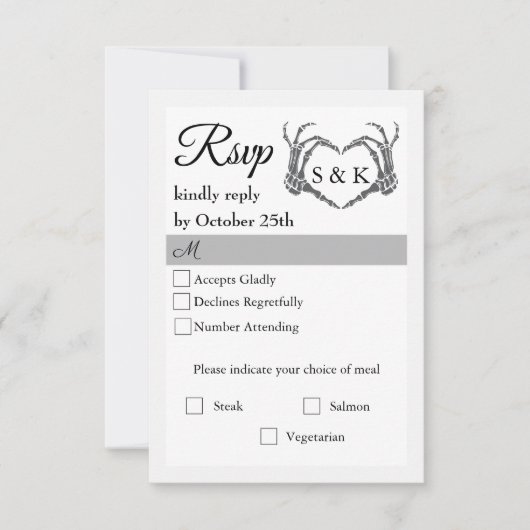 Gothic Romantic Skeleton Hand Halloween Hochzeit RSVP Karte (Vorderseite)