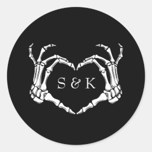 Gothic Romantic Skeleton Hand Halloween Hochzeit Runder Aufkleber