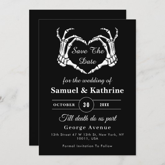 Gothic Romantic Skeleton Hand Halloween Hochzeit Save The Date (Vorne/Hinten)