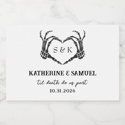 Gothic Romantic Skeleton Hand Halloween Hochzeit Schaumweinetikett (Einzelnes Label)
