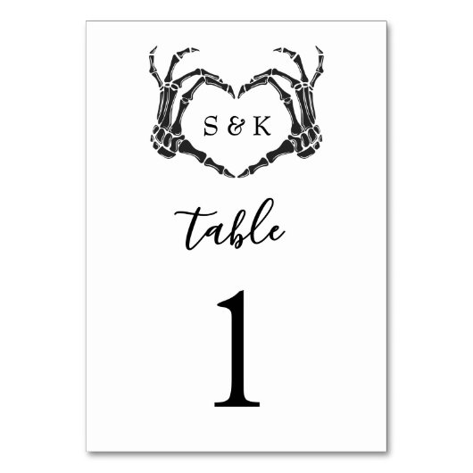 Gothic Romantic Skeleton Hand Halloween Hochzeit Tischnummer (Vorderseite)