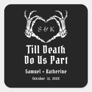 Gothic-Romantische Skeletthand Halloween-Hochzeit Quadratischer Aufkleber