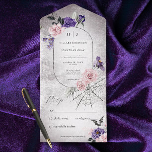 Gothic Rosa & Lila Florales Halloween Kein Abendes All In One Einladung
