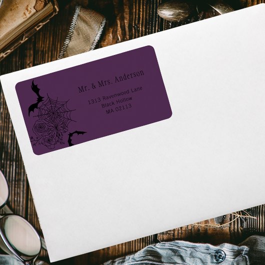 Gothic Rose Bat Spiderweb Lila Hochzeitadresse Adressaufkleber