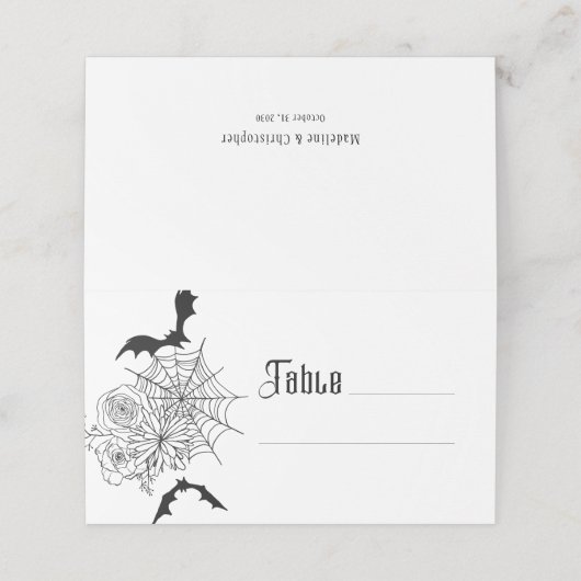 Gothic Rose Bat Spiderweb Wedding Platzkarte (Außenseite Aufgefaltet)