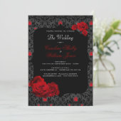 Gothic Rose Black and Red Wedding Einladung (Stehend Vorderseite)