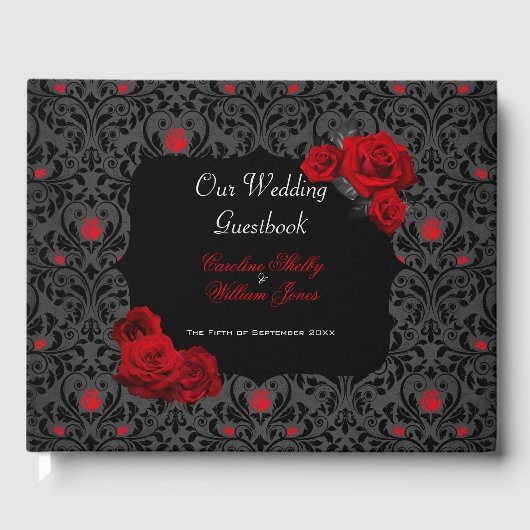 Gothic Rose Black and Red Wedding Einladung Gästebuch (Vorderseite)