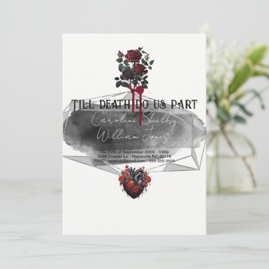 Gothic Rose Black Red Heart Blood Tropfen Einladung (Stehend Vorderseite)