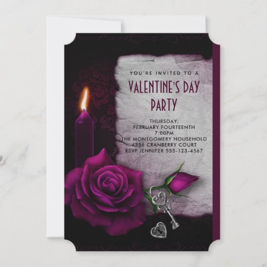 Gothic Rose Candle and Locket Valentine Party Einladung (Vorderseite)