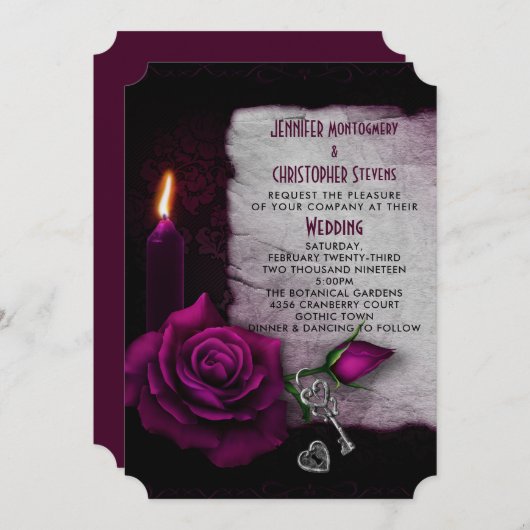 Gothic Rose Candle and Locket Wedding Einladung (Vorne/Hinten)