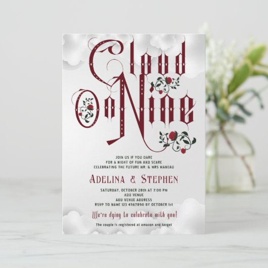Gothic Rose Cloud Nine Couples Polterabend Einladung (Stehend Vorderseite)