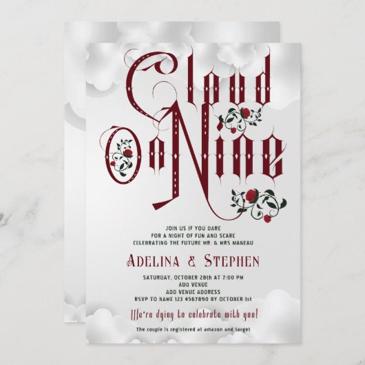 Gothic Rose Cloud Nine Couples Polterabend Einladung (Vorne/Hinten)