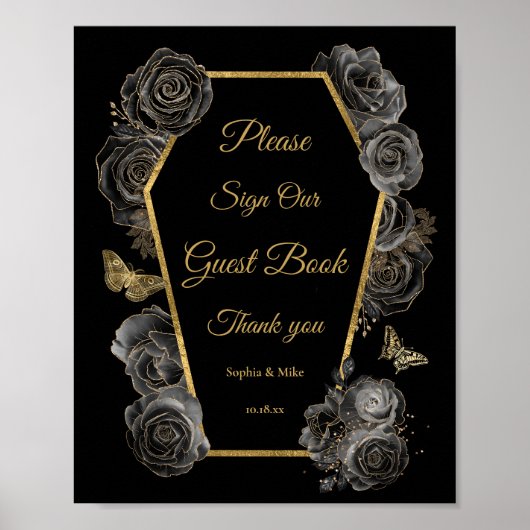 Gothic Rose Coffin Wedding Gästebuchunterschrift Poster (Vorne)