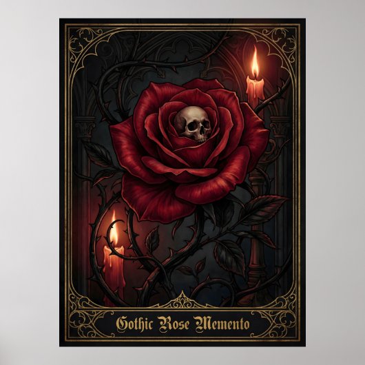 Gothic Rose Memento Mori Skull Dark Floral Candle Poster (Vorne)