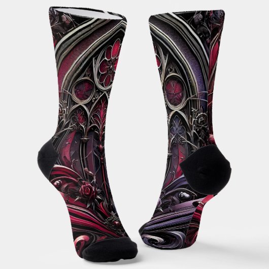 Gothic Rose Printed Socks - Crew Socks Socken (Gewinkelt)