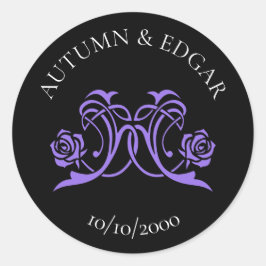 Gothic Rose Purple Black Wedding Runder Aufkleber