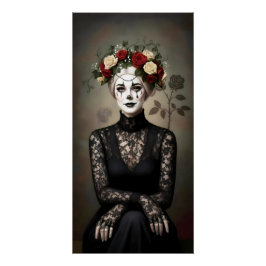 Gothic Rose Queen – Dark Romantic Art with Skeleto Poster