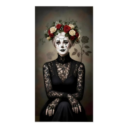 Gothic Rose Queen – Dark Romantic Art with Skeleto Poster (Vorderseite)