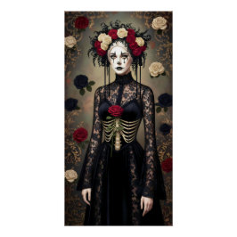 Gothic Rose Queen – Dark Romantic Art with Skeleto Poster