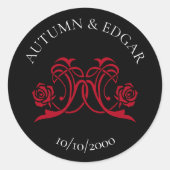 Gothic Rose Red Black Wedding Runder Aufkleber (Vorderseite)