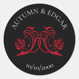 Gothic Rose Red Black Wedding Runder Aufkleber
