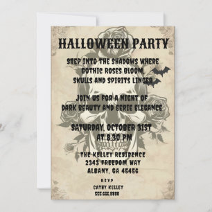 Gothic Rose Skull Invitation - Vintages Halloween  Einladung