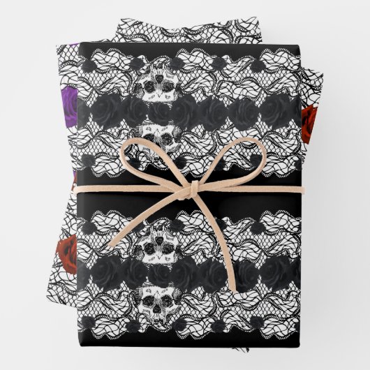 Gothic:Rose, Spitzen und Schädel Geschenkpapier Set (Beispiel)