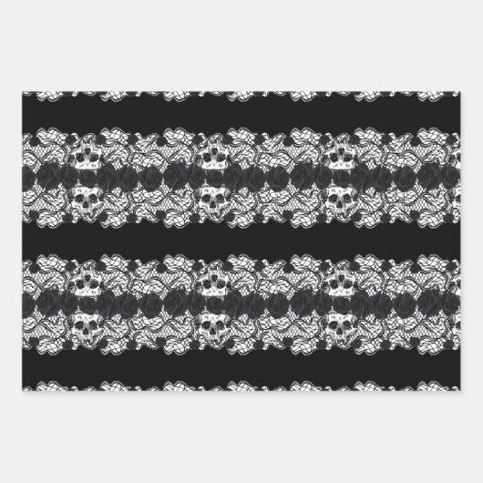 Gothic:Rose, Spitzen und Schädel Geschenkpapier Set (Vorderseite)