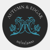 Gothic Rose Teal Black Wedding Runder Aufkleber (Vorderseite)