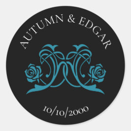 Gothic Rose Türkis Schwarze Hochzeit Runder Aufkleber